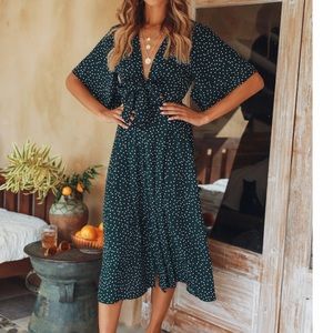 Hello Molly Green Polka Dot Midi Dress